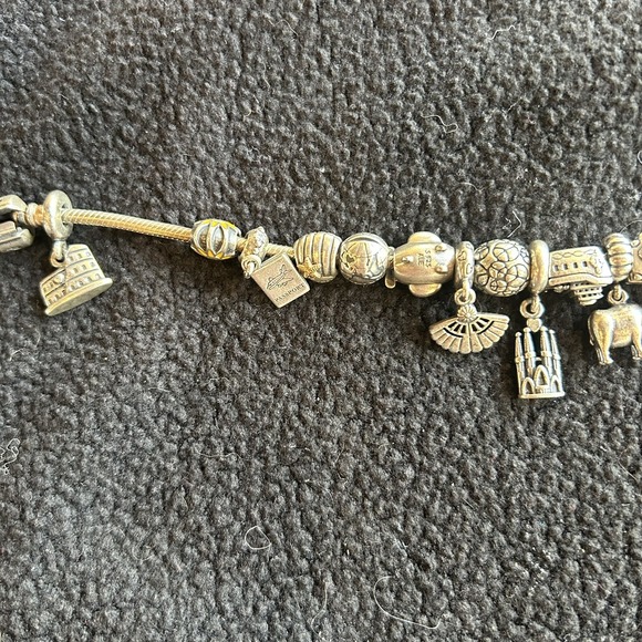 Pandora 20 Charm 925 Sterling Travel Theme USA Ship Airplane 8Hanging 8"Bracelet - Picture 4 of 9